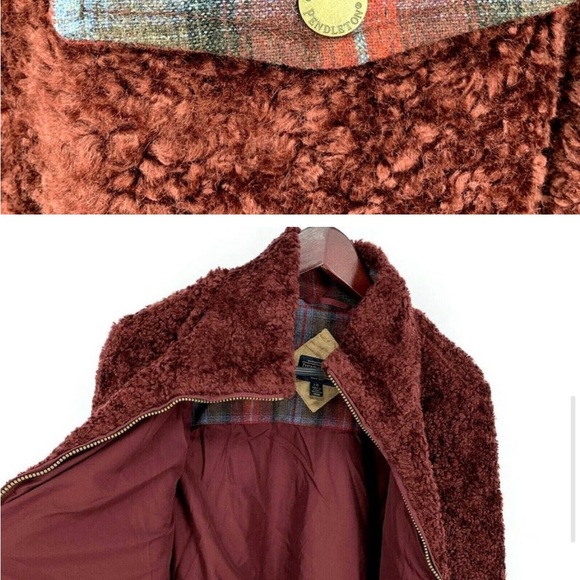 Women Pendleton Sherpa teddy fleece full zip sweater jacket size large maroon 15 - Picture 4 of 6